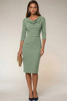 Load image into Gallery viewer, Navy Cowl Neck Pencil Midi Work Dress