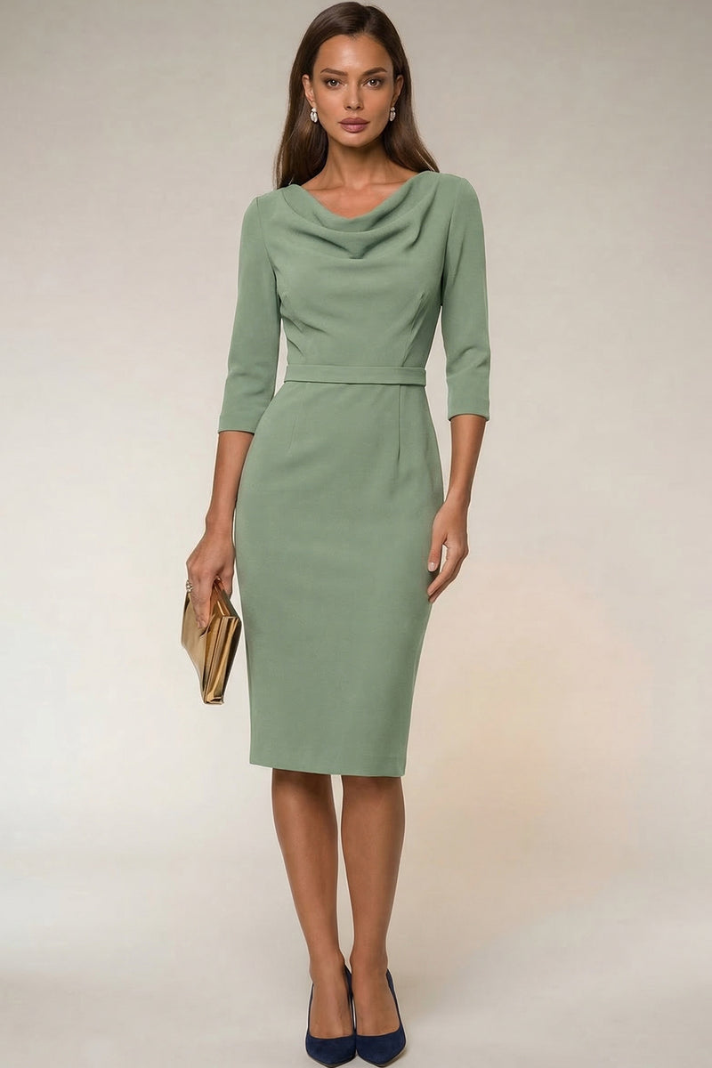 Load image into Gallery viewer, Navy Cowl Neck Pencil Midi Work Dress