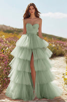 Load image into Gallery viewer, Princess Pink Tulle Sweetheart Long Prom Dress with Ruffles