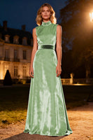 Load image into Gallery viewer, Pink Velvet High Neck Long Holiday Party Dress with Belt