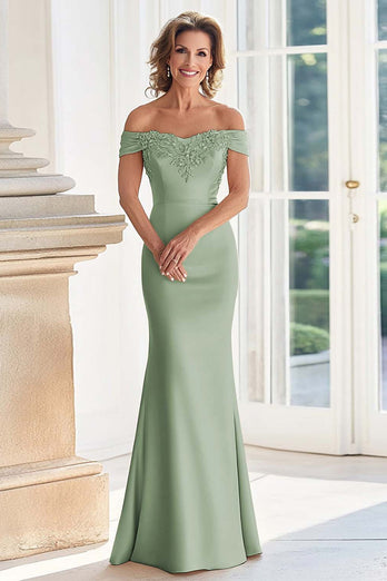 Elegant Mermaid Dusty Blue Off The Shoulder Mother of the Bride Dress with Lace
