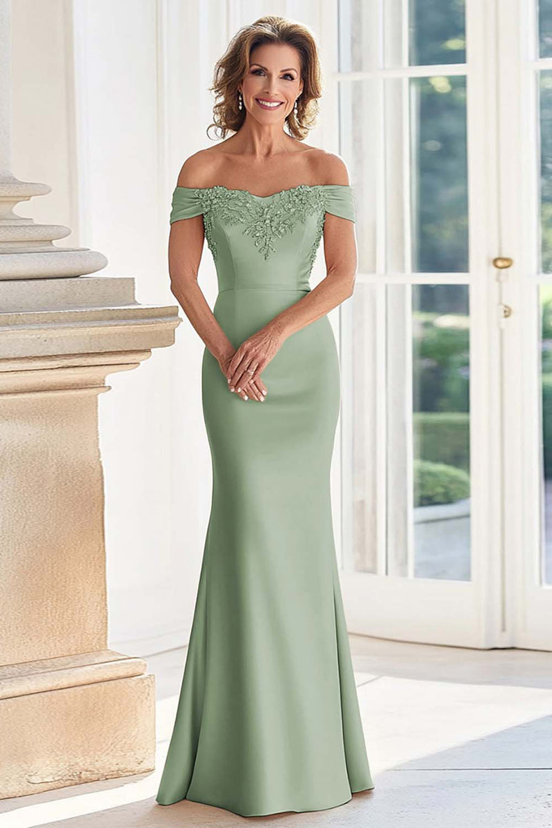 Load image into Gallery viewer, Elegant Mermaid Dusty Blue Off The Shoulder Mother of the Bride Dress with Lace