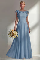 Load image into Gallery viewer, Emerald Boat Neck A Line Long Beach Wedding Guest Dress with Ruffles