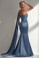 Load image into Gallery viewer, Burgundy Mermaid Neck Scarf Satin Ruched Long Prom Dress