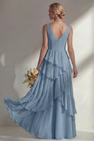 Load image into Gallery viewer, V-Neck Lilac A Line Long Beach Wedding Guest Dress with Ruffles