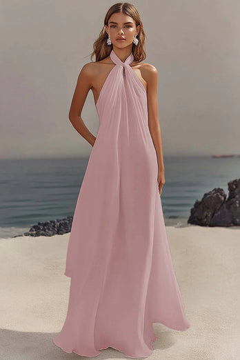 White A Line Halter Chiffon Bridal Shower Dress
