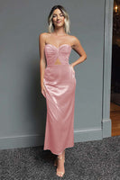 Load image into Gallery viewer, Dark Navy Sweetheart Satin Sheath Long Formal Dress