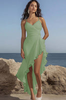 Load image into Gallery viewer, Dusty Rose Chiffon Ruffled V-Neck High-Low Formal Dress