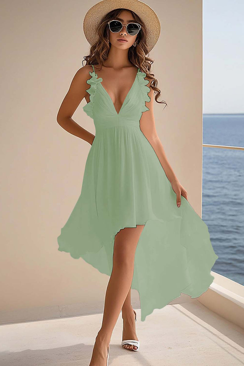Load image into Gallery viewer, Dusty Rose A Line Chiffon High Low Boho Summer Dress with Ruffles