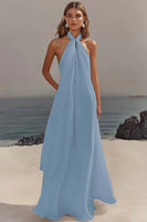 Load image into Gallery viewer, White A Line Halter Chiffon Bridal Shower Dress