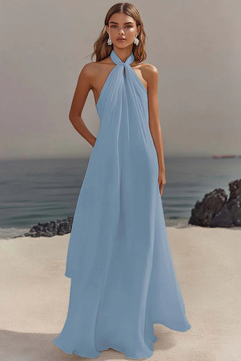 White A Line Halter Chiffon Bridal Shower Dress