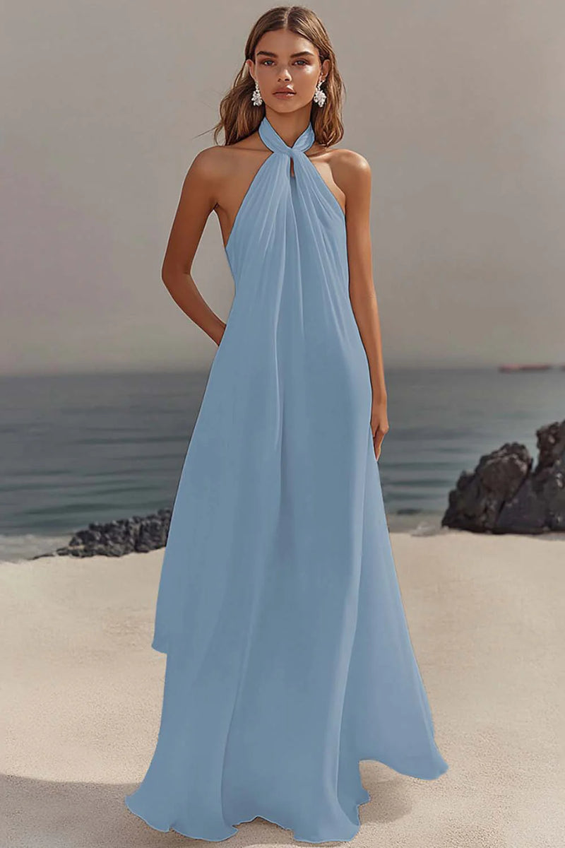 Load image into Gallery viewer, White A Line Halter Chiffon Bridal Shower Dress