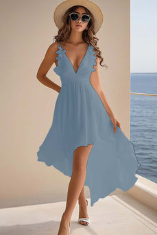 Dusty Rose A Line Chiffon High Low Boho Summer Dress with Ruffles