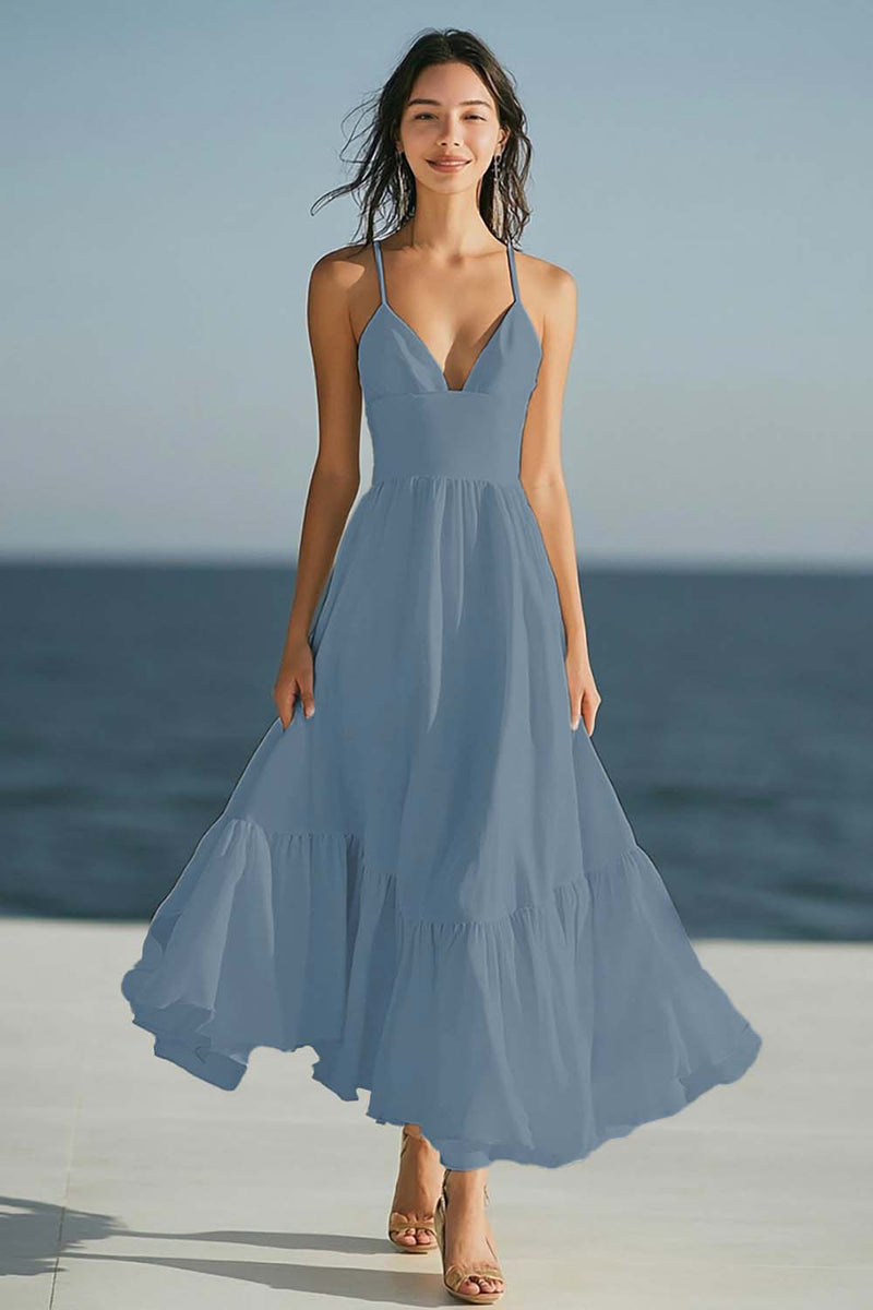 Load image into Gallery viewer, Simple Dusty Rose Spaghetti Straps Ruffled Boho Maxi Summer Dress