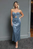 Load image into Gallery viewer, Dark Navy Sweetheart Satin Sheath Long Formal Dress