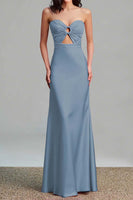 Load image into Gallery viewer, Pink Satin Sheath Sweetheart Cut Out Maxi Formal Dress