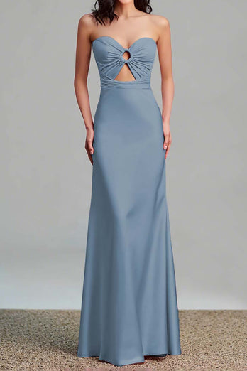 Pink Satin Sheath Sweetheart Cut Out Maxi Formal Dress