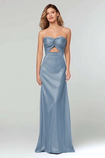 Light Blue Sheath Satin Sweetheart Long Formal Dress