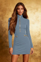 Load image into Gallery viewer, Black High Neck Long Sleeves Tight Cocktail Dress