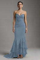 Load image into Gallery viewer, Black Sweetheart Ruched Mermaid Ruffled Long Formal Dress