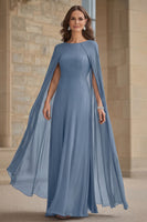 Load image into Gallery viewer, Navy Scoop Neck Chiffon Mother of the Bride Dress with Cape