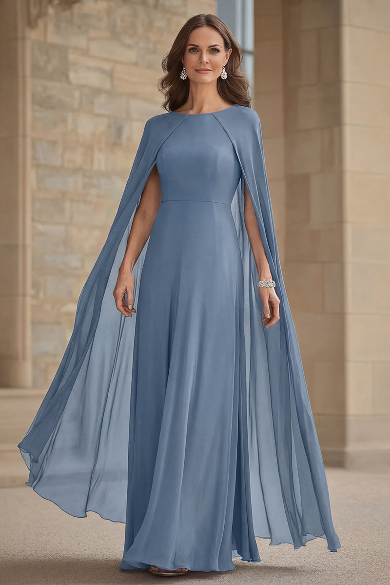 Load image into Gallery viewer, Navy Scoop Neck Chiffon Mother of the Bride Dress with Cape