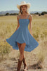 Load image into Gallery viewer, Ivory Satin A Line Mini Boho Western Wedding Dress