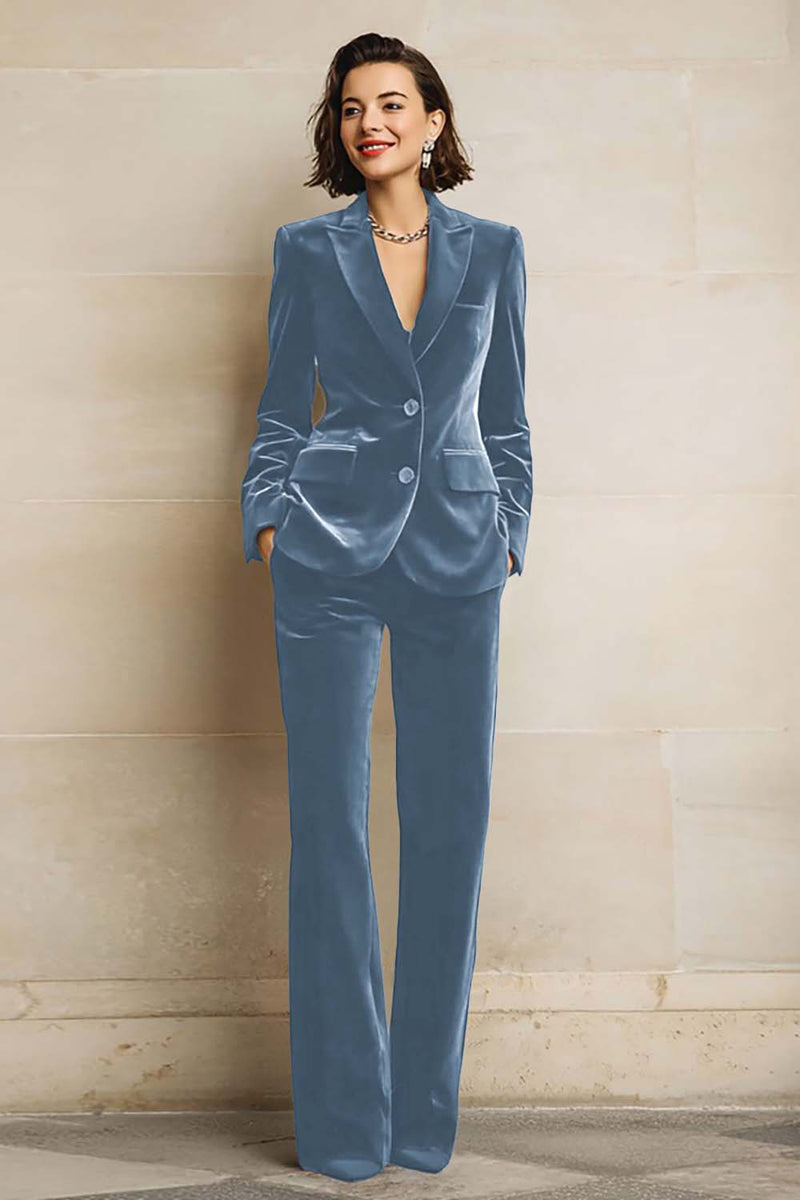 Load image into Gallery viewer, 2 Piece Plum Velvet Peak Lapel Prom Suits with Pockets