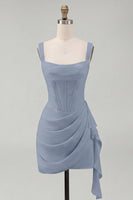 Load image into Gallery viewer, Ivory Thick Straps Corset Ruched Short Graduation Dress with Ruffles