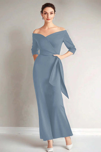 Elegant Navy Off the Shoulder Mother of the Bride Dress