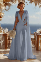 Load image into Gallery viewer, Ivory Cut Out Deep V-Neck Bridal Jumpsuits with Cape