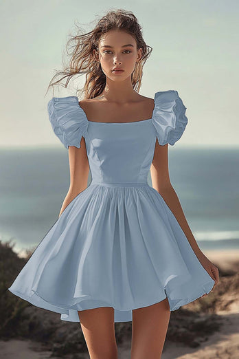 White Satin Mini Short Wedding Dress with Ruffles