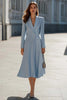 Load image into Gallery viewer, Sky Blue Satin Shawl Lapel A Line Midi Blazer Dress with Sleeves