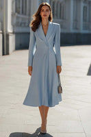 Load image into Gallery viewer, Sky Blue Satin Shawl Lapel A Line Midi Blazer Dress with Sleeves