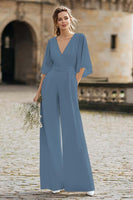 Load image into Gallery viewer, Ivory V-Neck Long Wedding Jumpsuits with Half Sleeves
