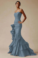 Load image into Gallery viewer, Sweetheart Mermaid Tiered Long Black Tie Dress