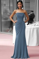 Load image into Gallery viewer, Coffee Strapless Sheath Ruched Floor Length Gala Dress
