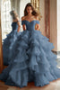 Load image into Gallery viewer, Princess Ball Gown Dusty Blue Off the Shoulder Long Tulle Prom Dress