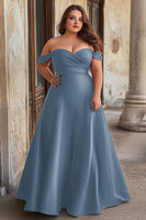 Load image into Gallery viewer, A Line Dark Green Ruched Satin Long Prom Dress