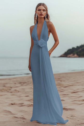White Chiffon A Line V-Neck Engagement Dress