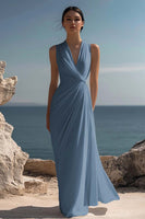 Load image into Gallery viewer, White Chiffon V-Neck Sheath Long Reception Dress