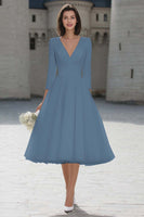 Load image into Gallery viewer, Ivory A Line V-Neck Midi Wedding Dress with Sleeves