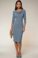 Load image into Gallery viewer, Navy Cowl Neck Pencil Midi Work Dress