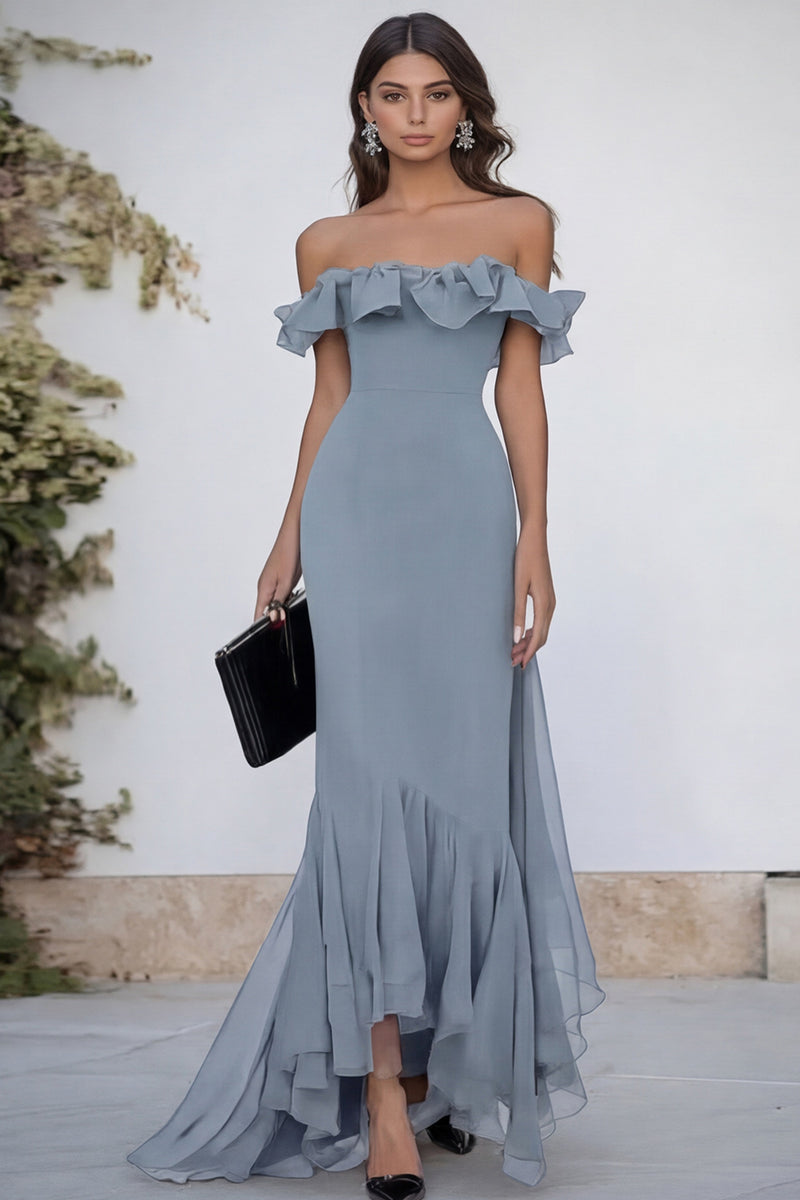 Load image into Gallery viewer, Black Mermaid Chiffon Maxi Formal Dress with Ruffles