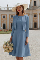 Load image into Gallery viewer, 2 Piece Ivory Boat Neck Satin Midi Wedding Dress with Jacket