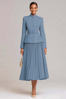 Load image into Gallery viewer, 2 Piece Light Pink High Neck Pleated Business Suits with Belt