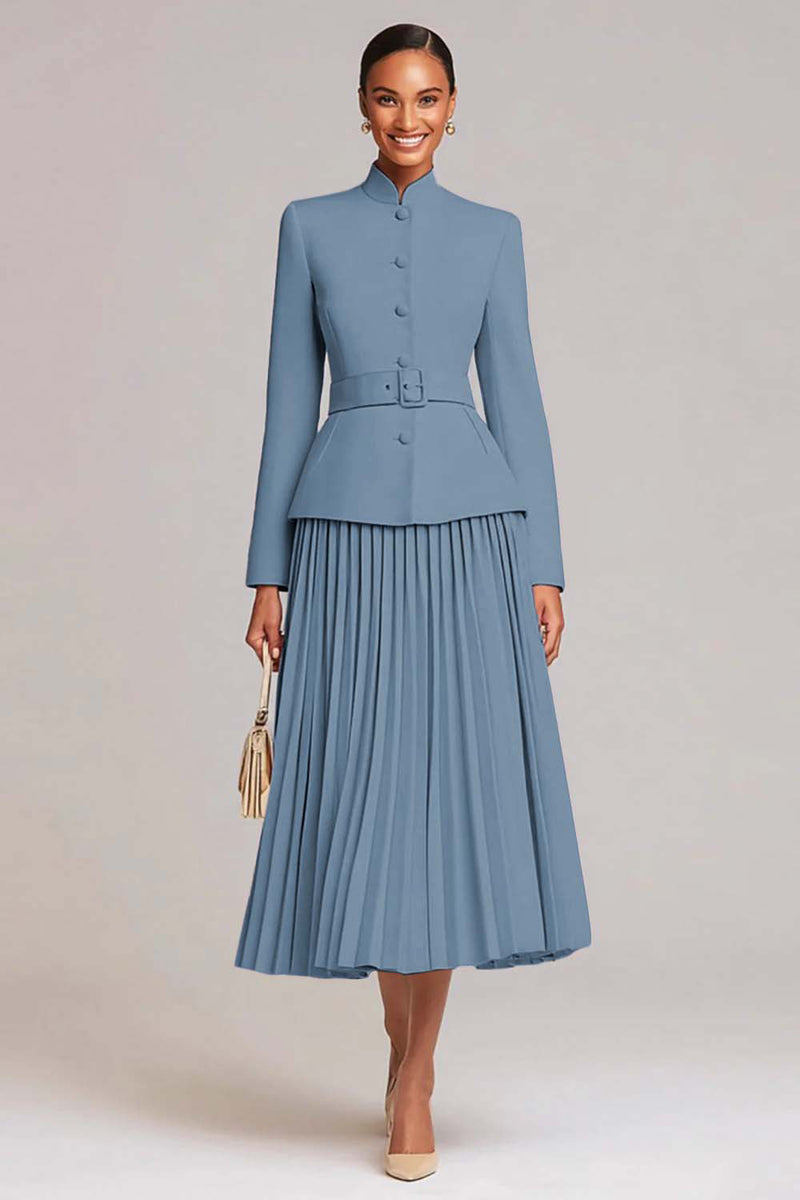 Load image into Gallery viewer, 2 Piece Light Pink High Neck Pleated Business Suits with Belt