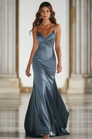 Load image into Gallery viewer, Dark Green Stretch Satin Spaghetti Straps Long Formal Dress