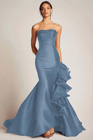 Load image into Gallery viewer, Satin Mermaid Long Black Tie Dress with Ruffles