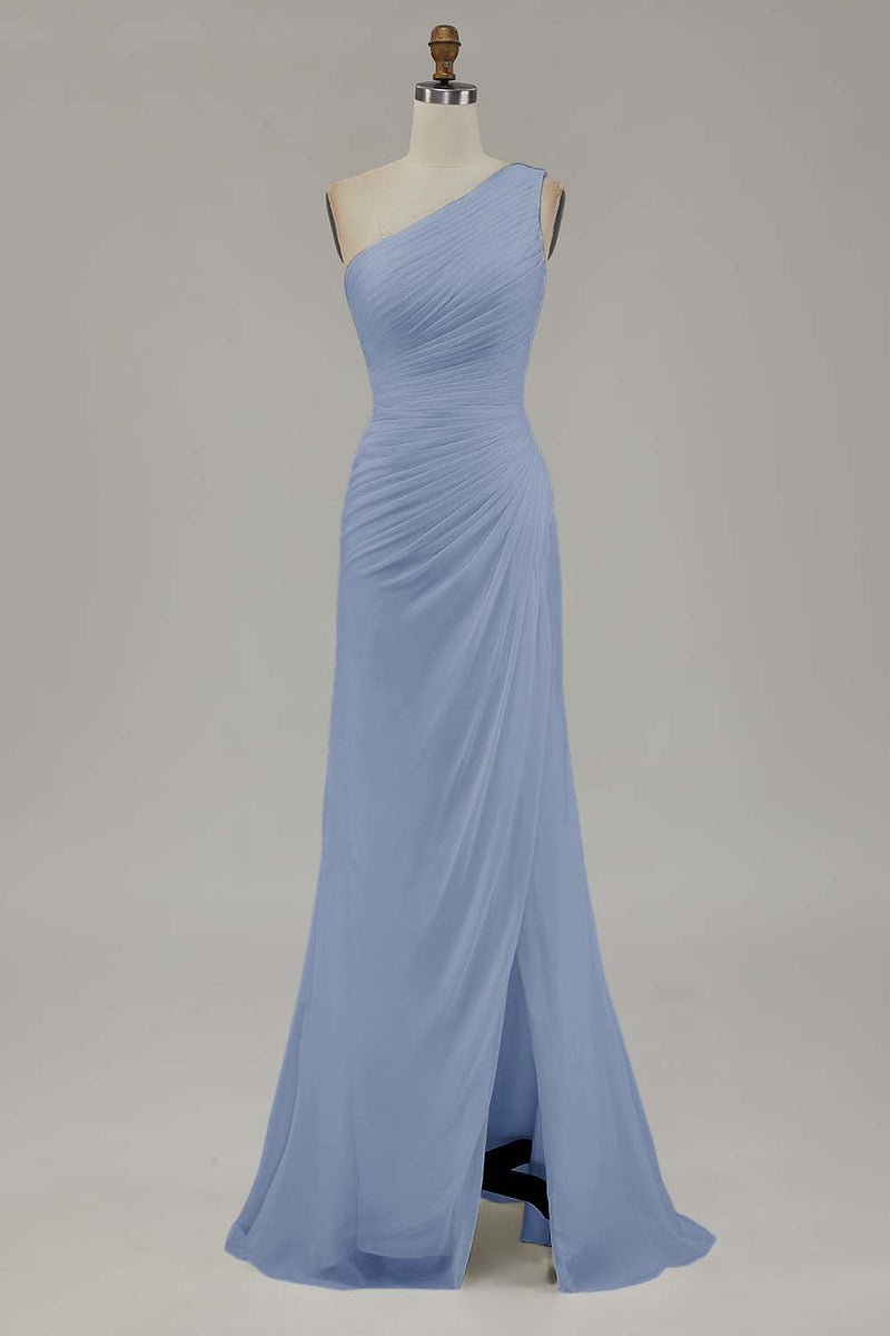Load image into Gallery viewer, Ivory Chiffon One Shoulder Beach Maxi Engagement Dress with Slit